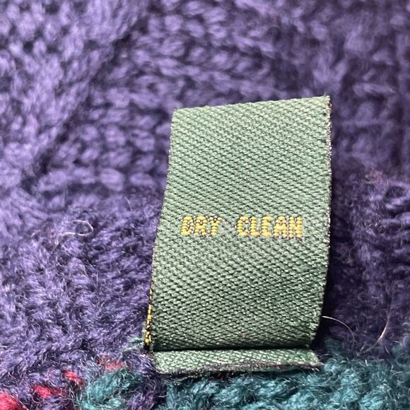 Vtg Embassy Row XL Blue Green Red Wool Sweater Color Block Cable Knit Crew Men's - Picture 7 of 7